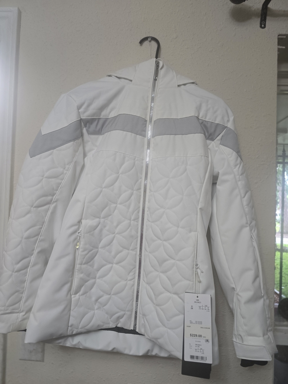 White Quilted Hooded Jacket with Reflective Stripe